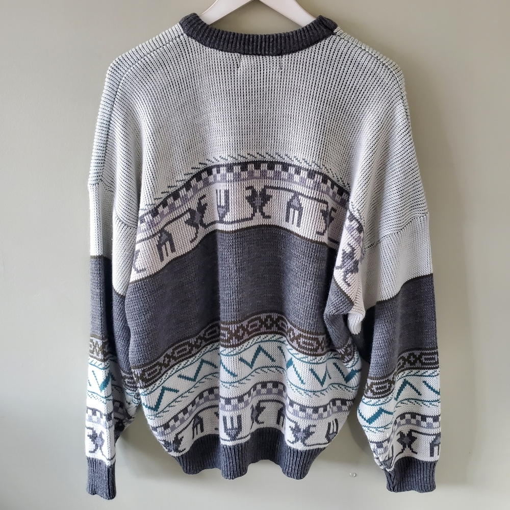 Tip Top XL 90s Aztec Eclectic Grandpa Cabincore Oversized Knit Sweater - Picture 10 of 12